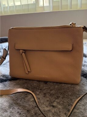 Vince Camuto Beige Leather Crossbody with Tassel Zip